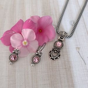 Brighton heart necklace with pink stone and earrings (one is broken)
